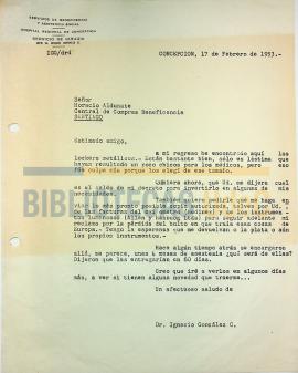Carta del  Dr. Ignacio González G. al señor Horacio Aldunate.