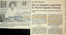 En la sala Municipal: Hoy se inaugura exposición de María Eugenia Terrazas.