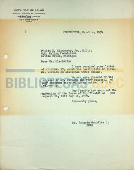 Carta de Ignacio González G. al señor Philip E. Blackerby.