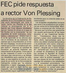 FEC pide respuesta a rector Von Plessing