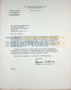 Carta de Benjamin Horning  al Dr. Ignacio González G.