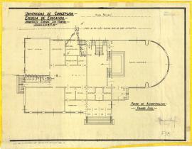 Plano de alcantarillado del primer piso del ex edificio de la Escuela de Educación.