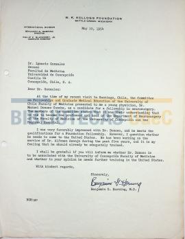 Carta de Benjamin Horning al Dr. Ignacio González G.
