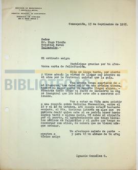 Carta del Dr. Ignacio González G. al Dr. Hugo Vicuña.