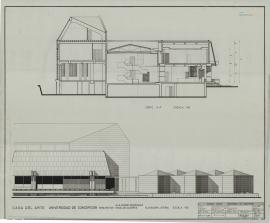 Levantamiento Casa del Arte. Elevación Lateral y Corte. Lámina N°3