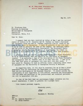 Carta de Benjamin Horning al Dr. Fructuoso Biel.