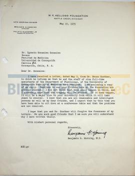 Cartas del Dr.  Benjamin Horning al Dr. Ignacio González G. y al Dr. Bruno Günther.
