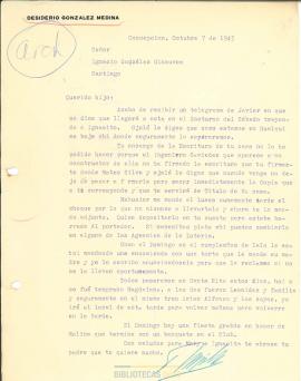 Carta de Desiderio González Medina a Ignacio González Ginouvés