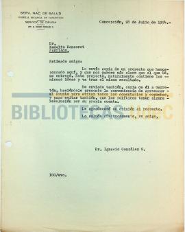 Carta de Ignacio González G. a Rodolfo Rencoret.