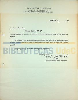Carta del Doctor H. B. Castle al Dr. Ignacio González G.