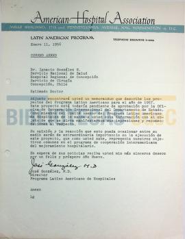 Carta del Dr. José González al Dr. Ignacio González G.  sobre el Proyecto del Programa Latinoamer...