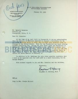 Carta de Benjamin Horning al Dr. Ignacio González.