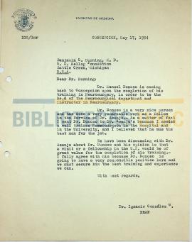 Carta del Dr. Ignacio González G. a Benjamin Horning.