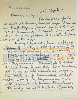 Cartas de Victoria de San Martín y del Dr. Ignacio González G. sobre la búsqueda de un profesor d...