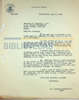 Carta del Dr. Ignacio González G. a Benjamin Horning.